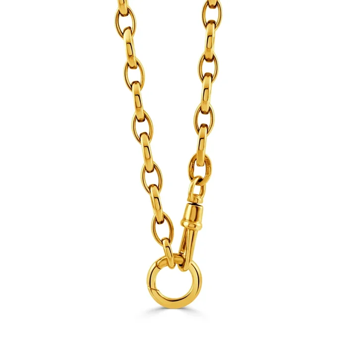 14K Yellow Gold Push Clip Enhancers & Marquise Link Chain Necklace 18″