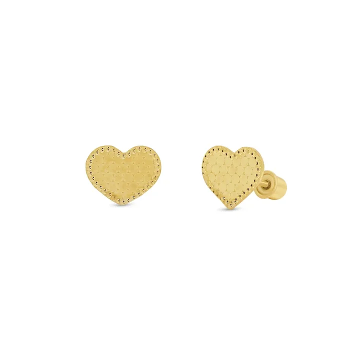 14KE0023. – Pendientes de oro amarillo de 14 quilates con forma de corazón y panal.