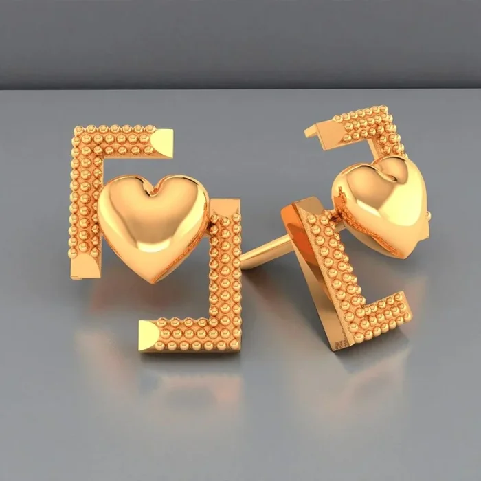 14KT (585) BIS Hallmark Gold BeadFrame Heart Stud Earrings for Women