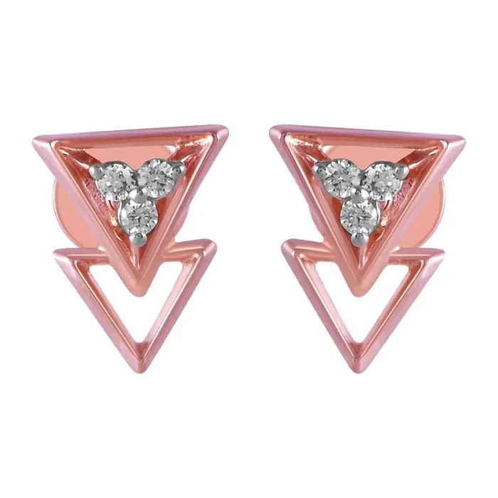 14KT (585) Rose Gold & Diamond Inverted triangle Stud Earrings