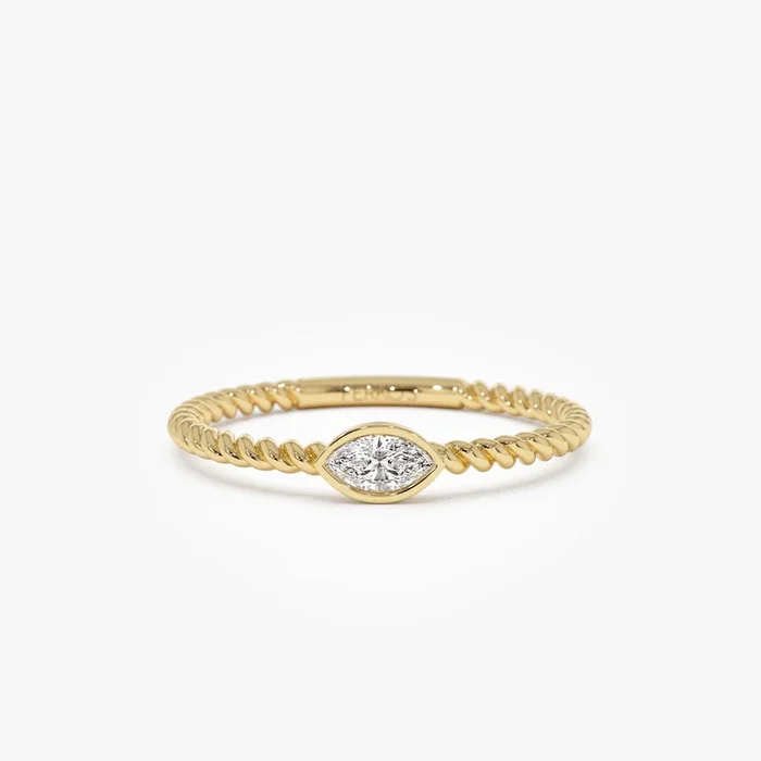 14kt Bezel Marquise Diamond Rope ring