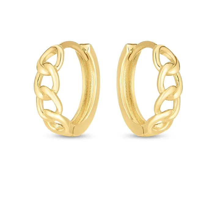 14KT Gold Cuban Link Hoop Earrings