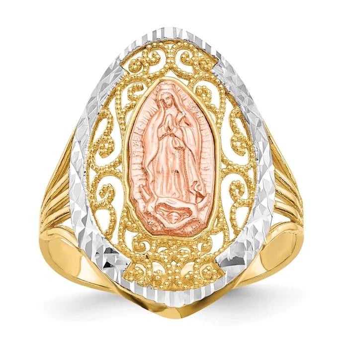 14KT Tri-Color Gold Guadalupe Ring; Size 8