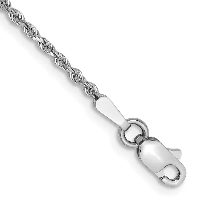 14KT White Gold 7-inch 1.5MM Diamond-cut Lobster Clasp Rope Bracelet