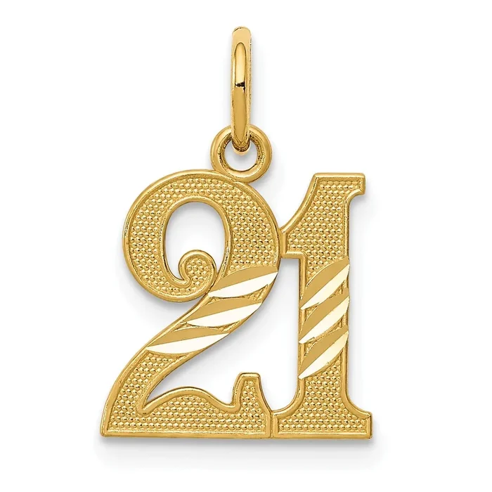 14KT Yellow Gold 18X12MM Diamond-cut 21 Pendant. Chain Not Included