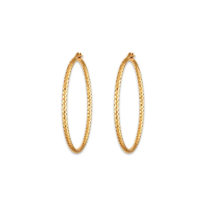 14KT Yellow Gold 2.5X50MM Hoop Diamond-cut Earrings