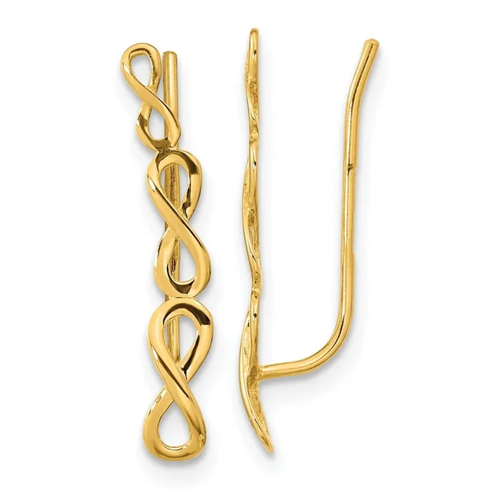 14KT Yellow Gold 22X4MM Ear Climber Infinity Earrings
