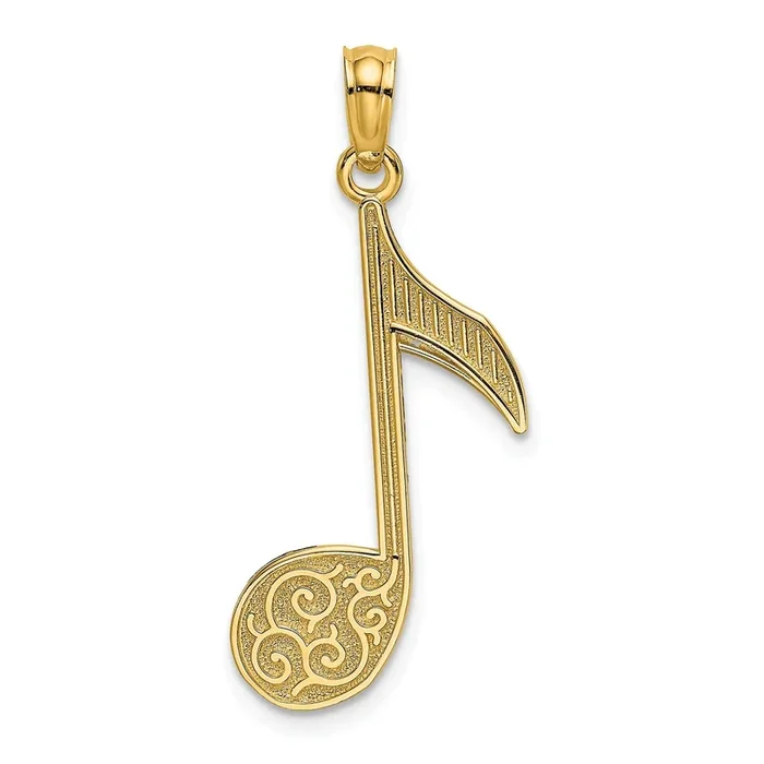14KT Yellow Gold 34X13MM Music Note Pendant. Chain Not Included