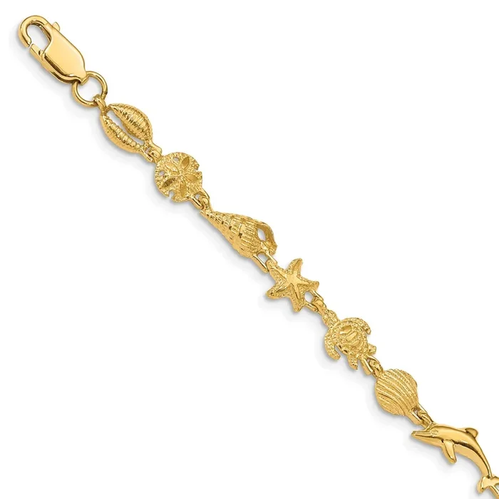 14KT Yellow Gold 7.25-inch 7MM Lobster Clasp Sea Life Bracelet