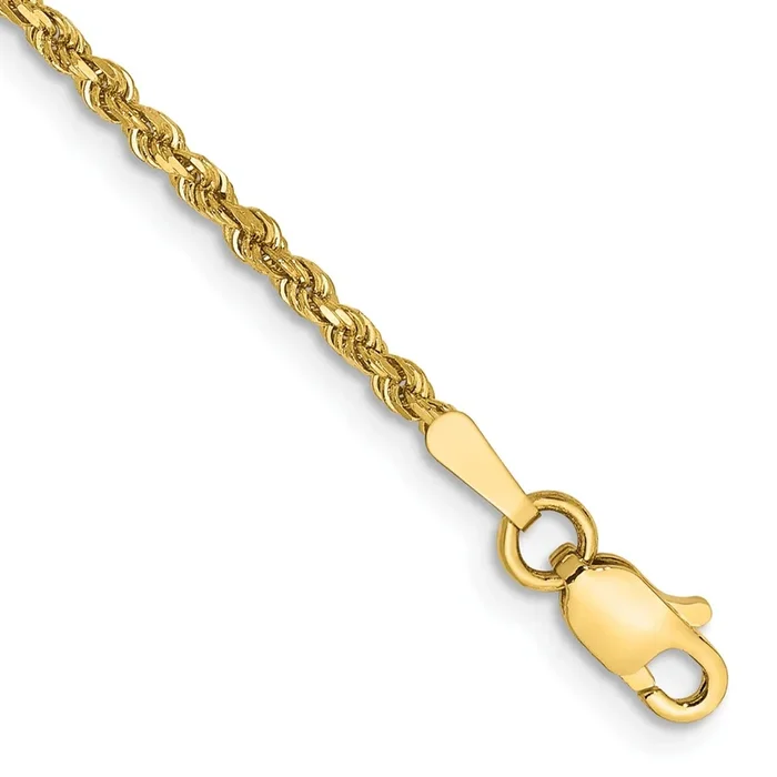 14KT Yellow Gold 8-inch 1.75MM Diamond-cut Lobster Clasp Rope Bracelet
