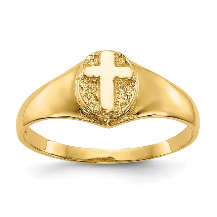 14KT Yellow Gold Childrens Cross Ring; Size 4