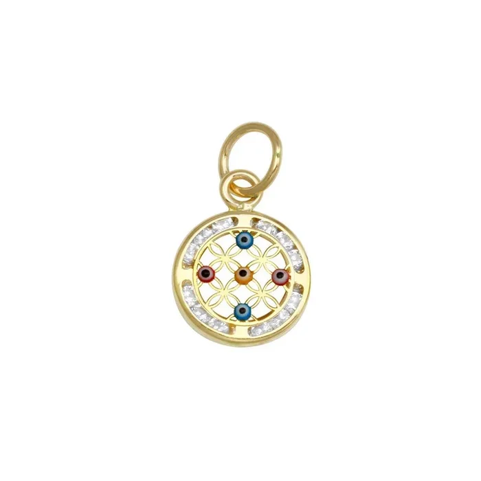 14P00013. – Colgante de oro amarillo de 14 quilates con disco CZ y 5 ojos malvados