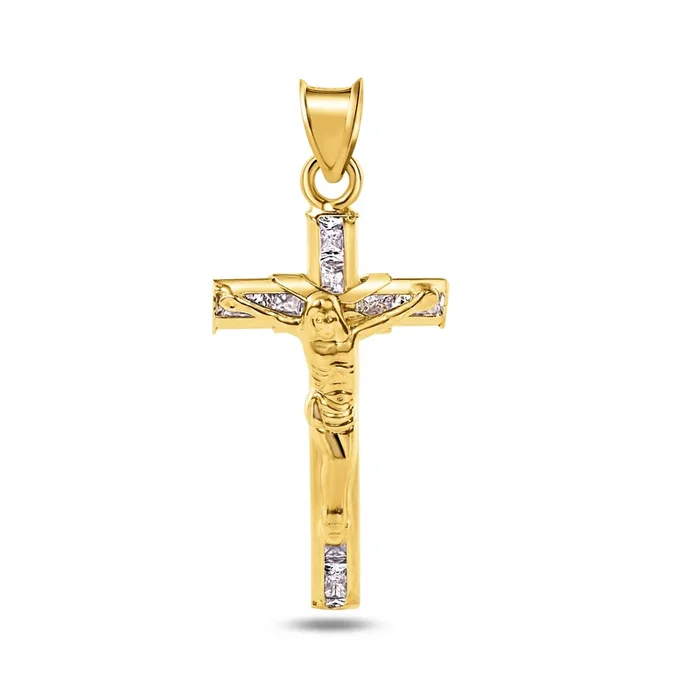 14P00054 – Colgante con crucifijo de oro amarillo de 14 quilates con circonita transparente