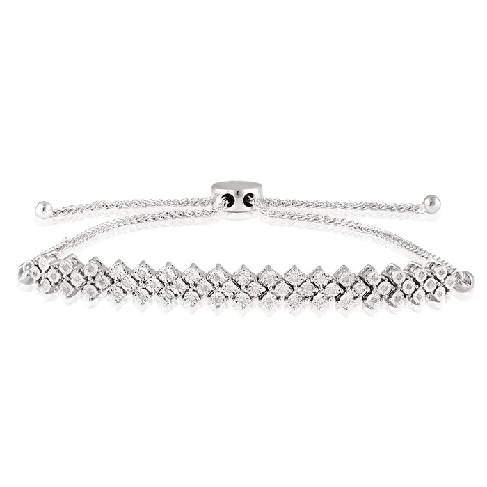 15 Points Diamond Bracelet with 52 Brilliant Cut Diamonds in Sterling Silver