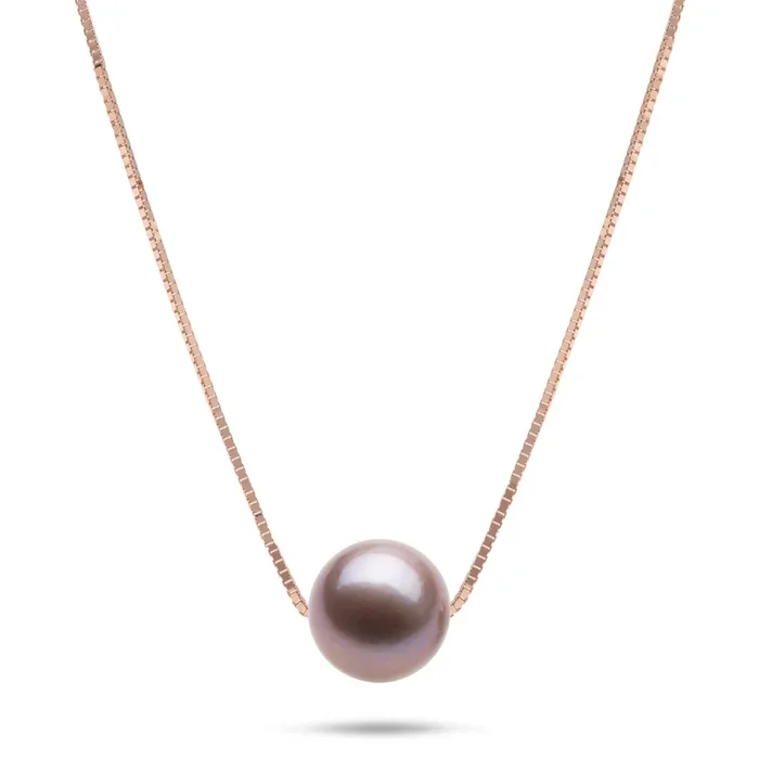 16-18″ Adjustable Freshwater Lilac Pearl Necklace in Rose Gold – 9-10mm