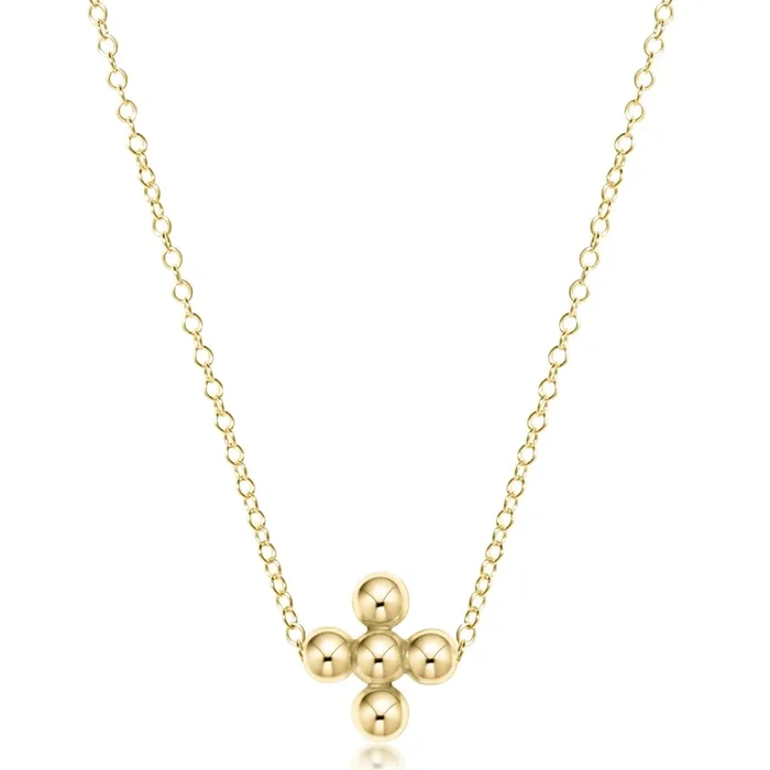 16″ Necklace Gold – Classic Beaded Signature Cross Gold – 3mm Bead Gold