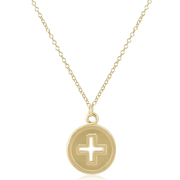 16″ Necklace Gold – Signature Cross Gold Disc