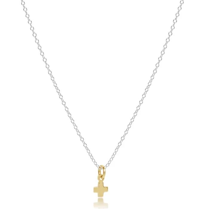 16″ Necklace Sterling Mixed Metal – Signature Cross Small Gold Charm