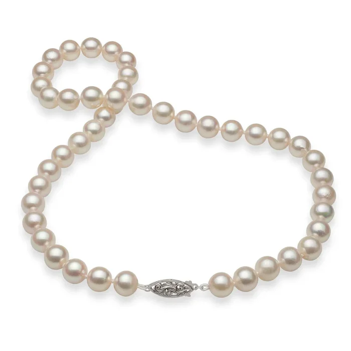 17-19″ Akoya White Pearl Strand with White Gold Clasp – 8.5-9.5mm