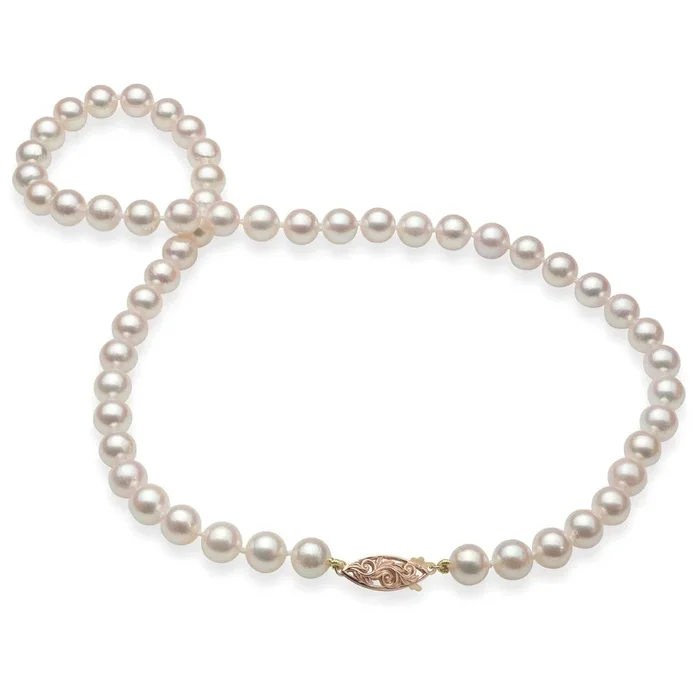 18-19″ Akoya White Pearl Strand with Two Tone Gold Clasp – 7-8mm