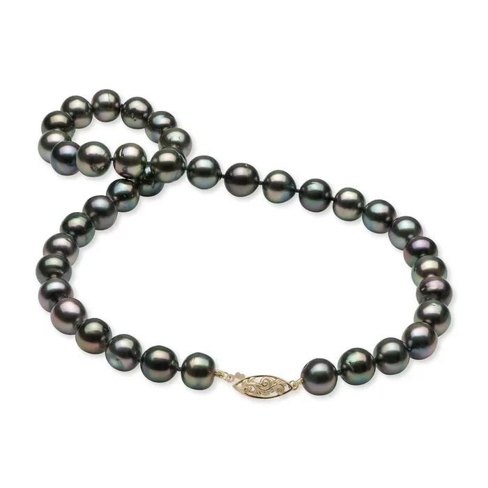 18-19″ Tahitian Black Pearl Strand with Gold Clasp – 10-12mm