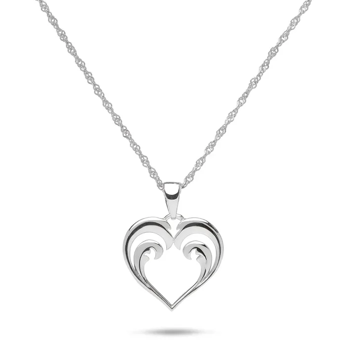 18″ Nalu Heart Pendant Necklace in Sterling Silver – 15mm