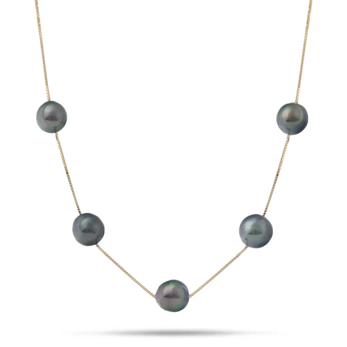 18″ Tahitian Black Pearl Necklace in Gold – 9-10mm