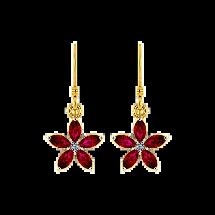 18k Floral Design Modern Gold And Diamond Earrings