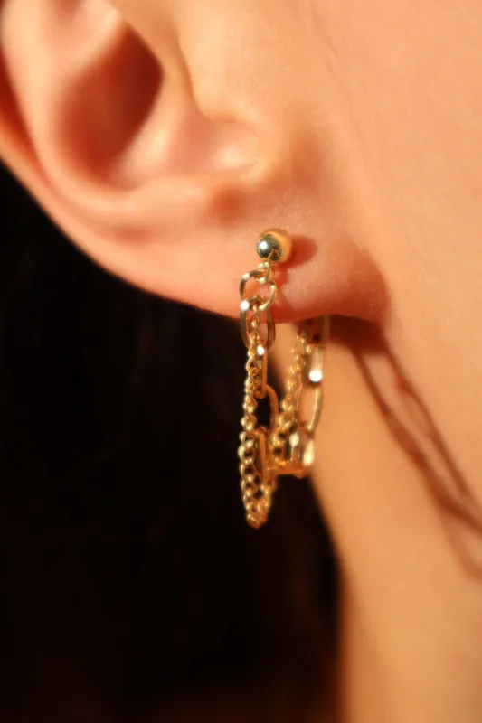 18K Gold Stainless Steel Chain Hoop Earrings