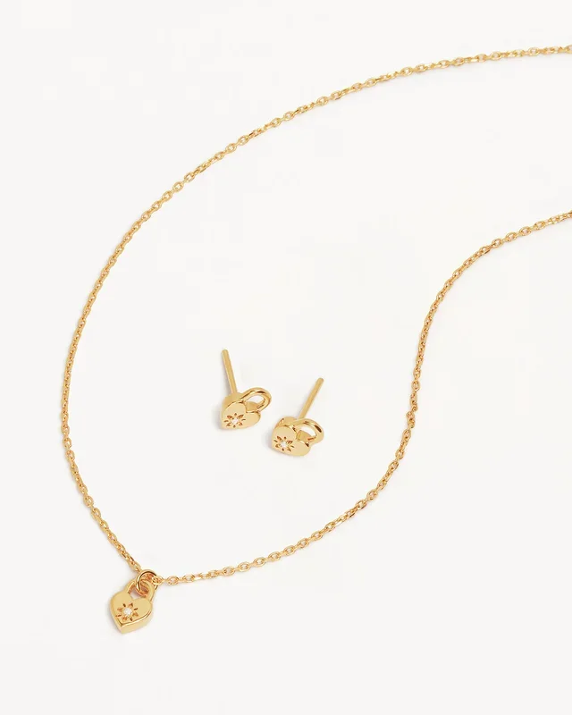 18k Gold Vermeil Crystal Lotus Heart Padlock Gift Set