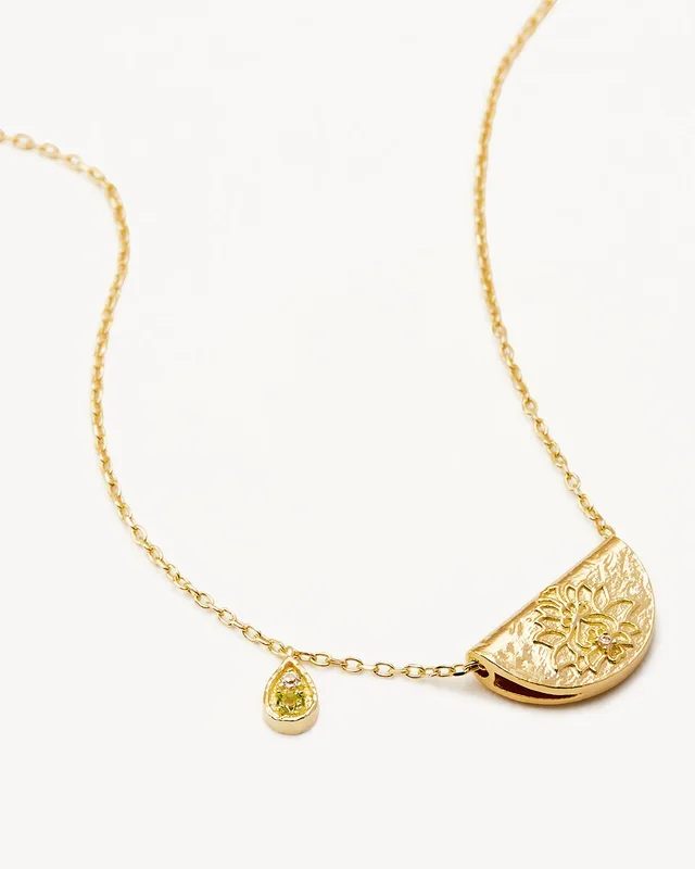 18k Gold Vermeil Lotus Birthstone Necklace – August – Peridot