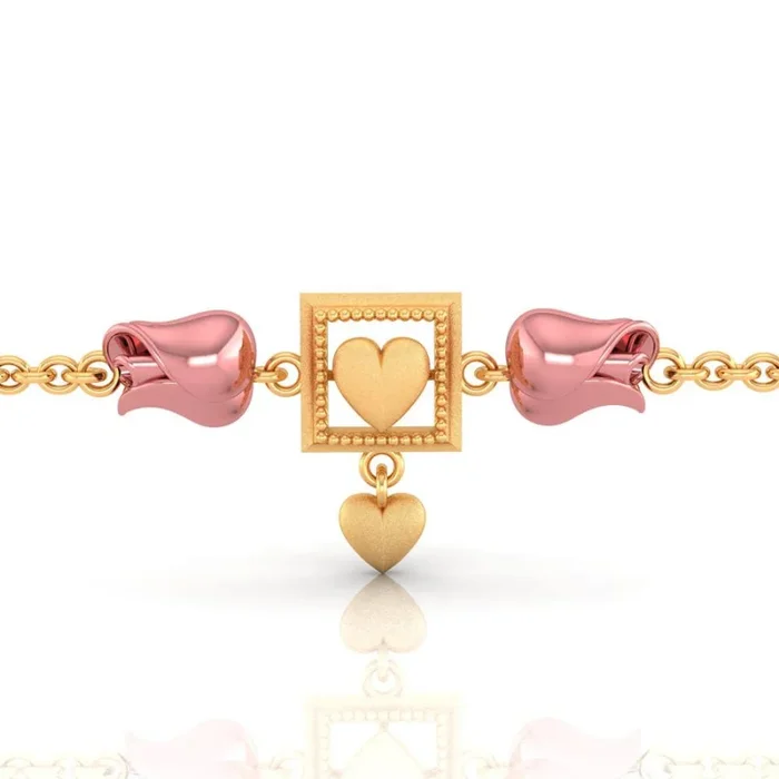 18k Heart Cantered Square With Yellow Gold Bracelet