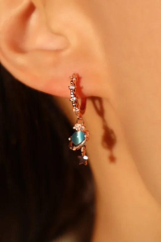 18K Rose Gold Plated Saturn Star Hoop Earrings