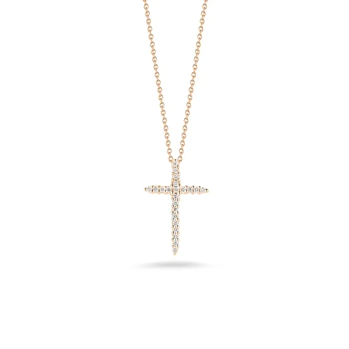 18K ROSE GOLD TINY TREASURES DIAMOND SLIVER CROSS NECKLACE