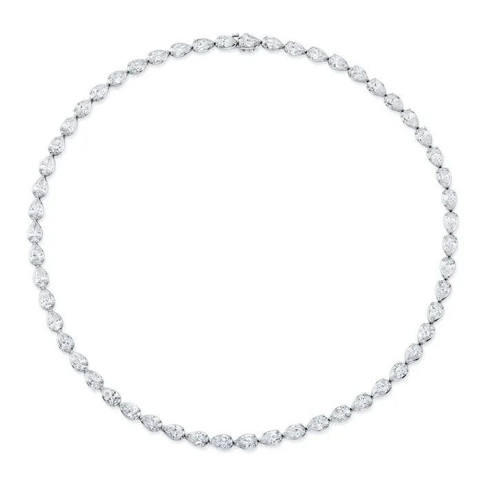 18K White Gold 17.71 Carat Pear-Shaped Diamond East-West Tennis Necklace 16″