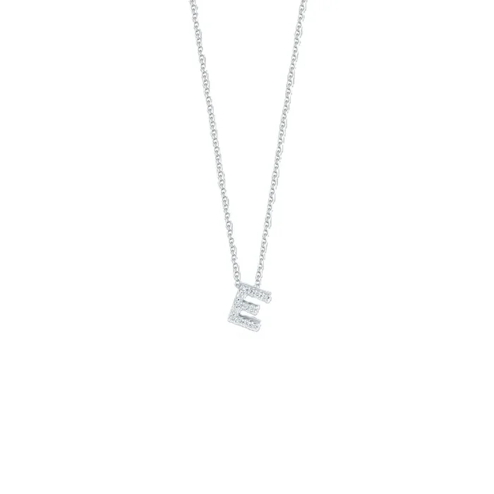 18K WHITE GOLD TINY TREASURES DIAMOND LOVE LETTER “E” NECKLACE
