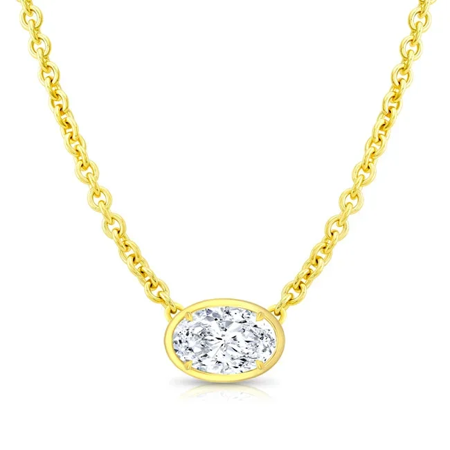 18K Yellow Gold 2.51 Carat Oval Diamond East to West Bezel Pendant on 16″ Chain