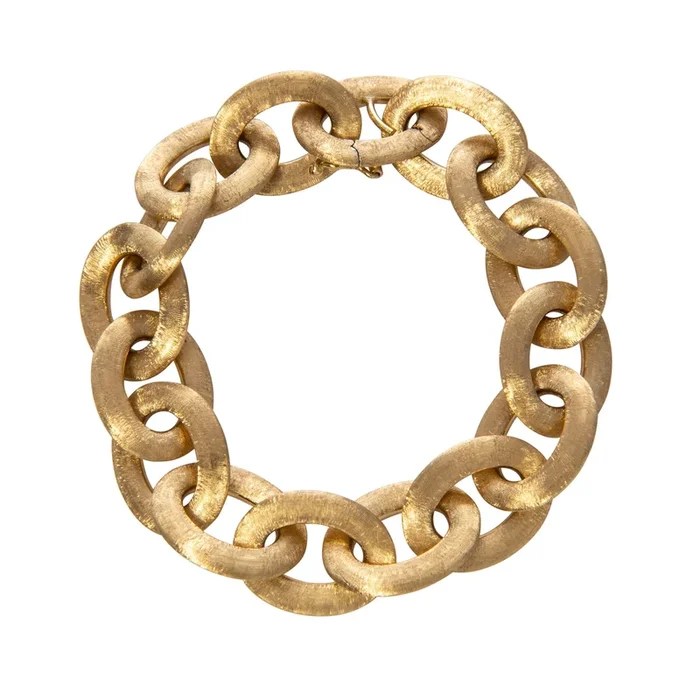 18K Yellow Gold Italian Satin Finish Oval Link Bracelet