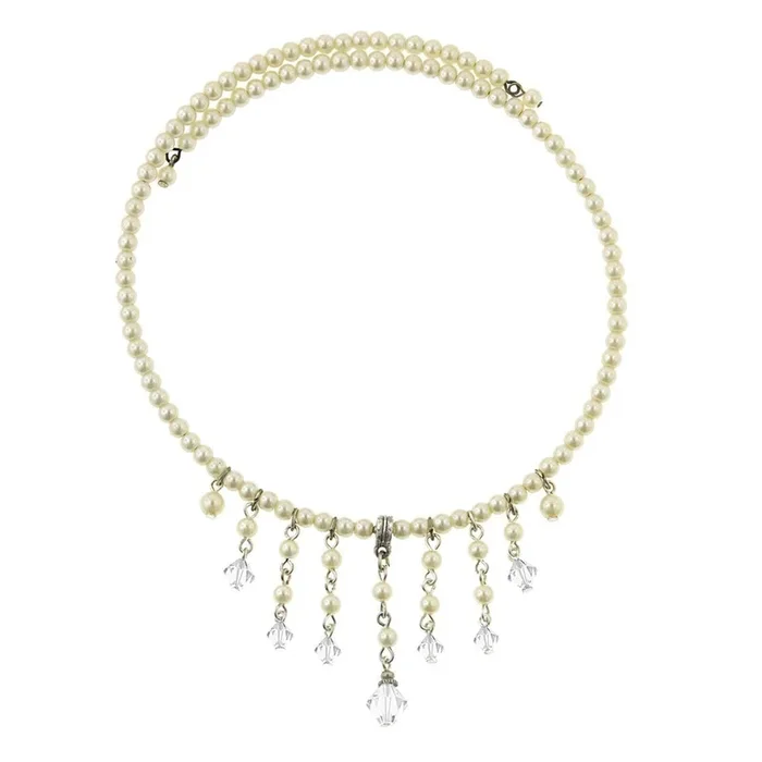 1928 Jewelry 4mm Faux Pearl Strand Lantern Crystal Drop Coil Choker Necklace 16″