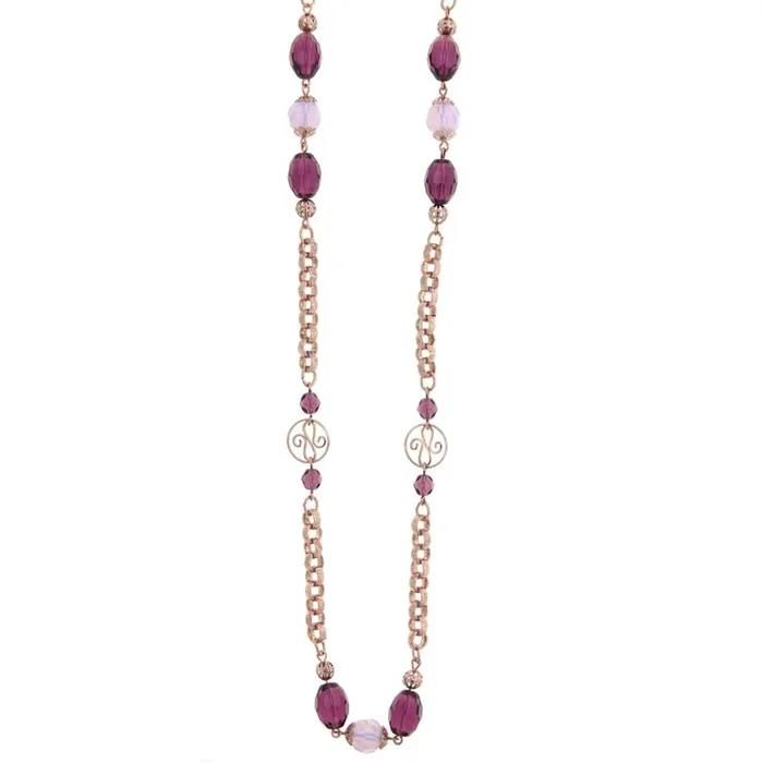1928 Jewelry Amethyst Bead Round Pink Opal & Filigree Beaded Necklace 48″