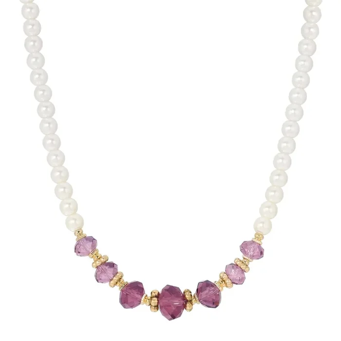 1928 Jewelry Amethyst Purple Glass Bead Faux Pearl Strand Necklace 15″ + 3″ Extension