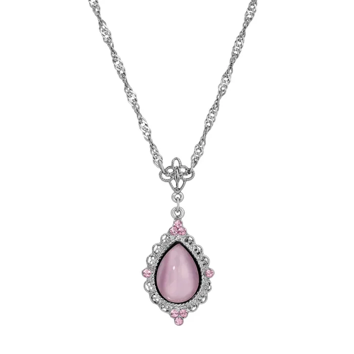 1928 Jewelry Amethyst Teardrop Moonstone & Crystal Pendant Necklace 18″