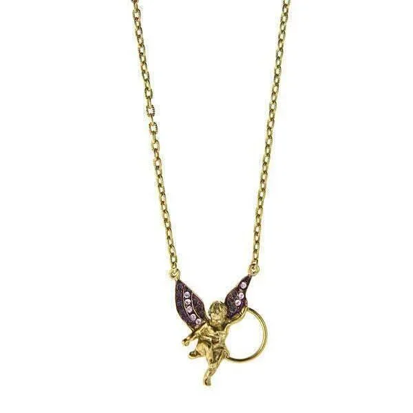 1928 Jewelry Angel Purple Enamel And Light Purple Crystal Badge & Eyeglass Holder Chain Necklace 28″