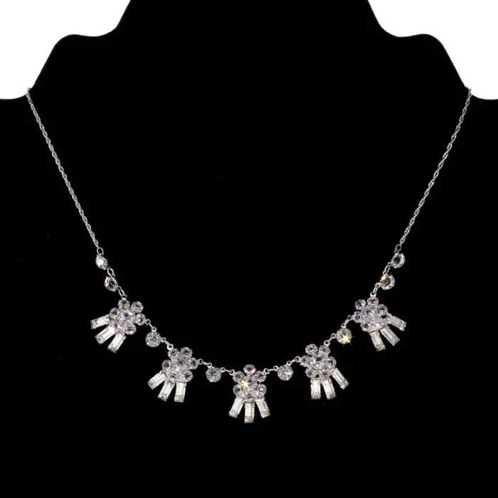 1928 Jewelry Austrian Crystal Flowers & Baguette Drops Necklace 15″