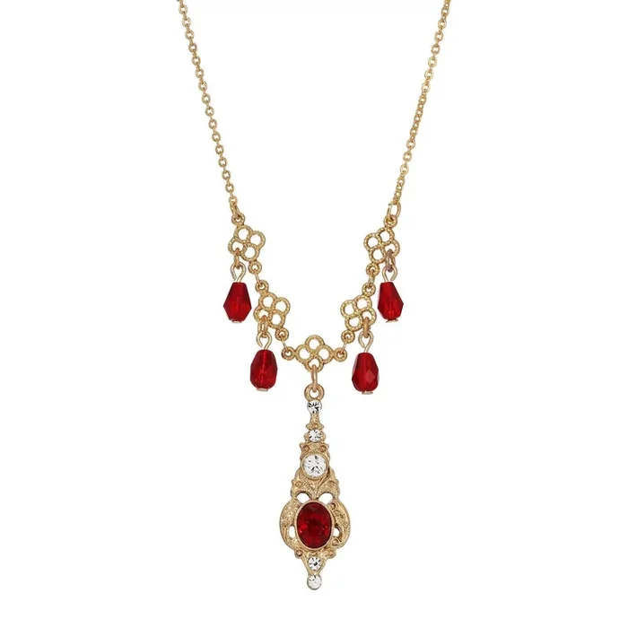 1928 Jewelry Belle Epoch Red Stone Crystal Drop Necklace 16″ + 3″ Extender