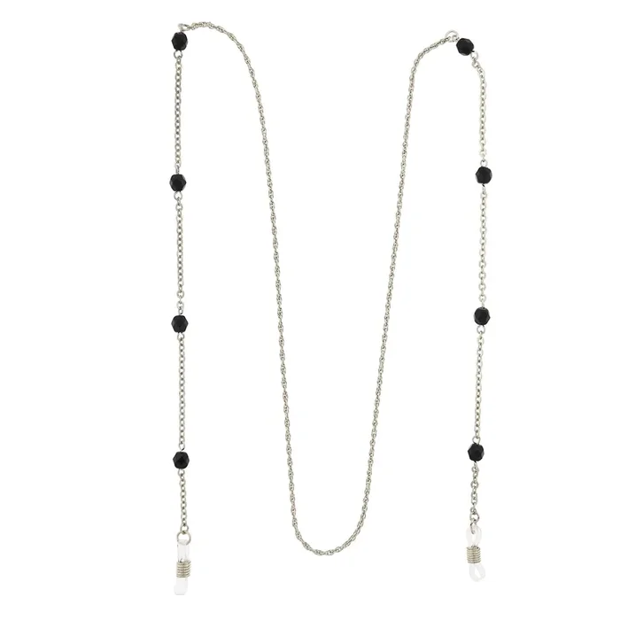 1928 Jewelry Black Beaded Eyeglass Holder Chain Necklace 32″