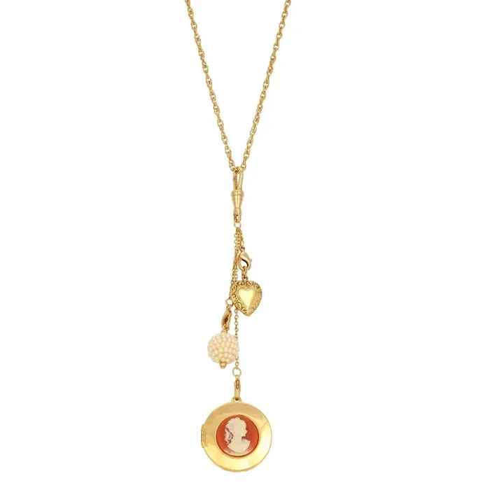 1928 Jewelry Cameo Locket & Charms Necklace 32″