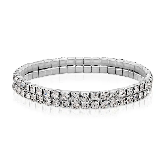 1928 Jewelry Clear Crystal 2-Row Rhinestone Stretch Bracelet