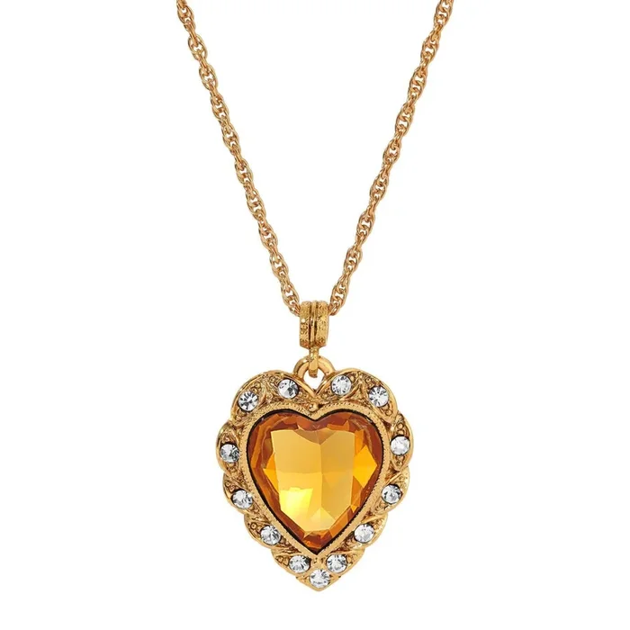 1928 Jewelry Crystal Heart & Stone Pendant Necklace 16″