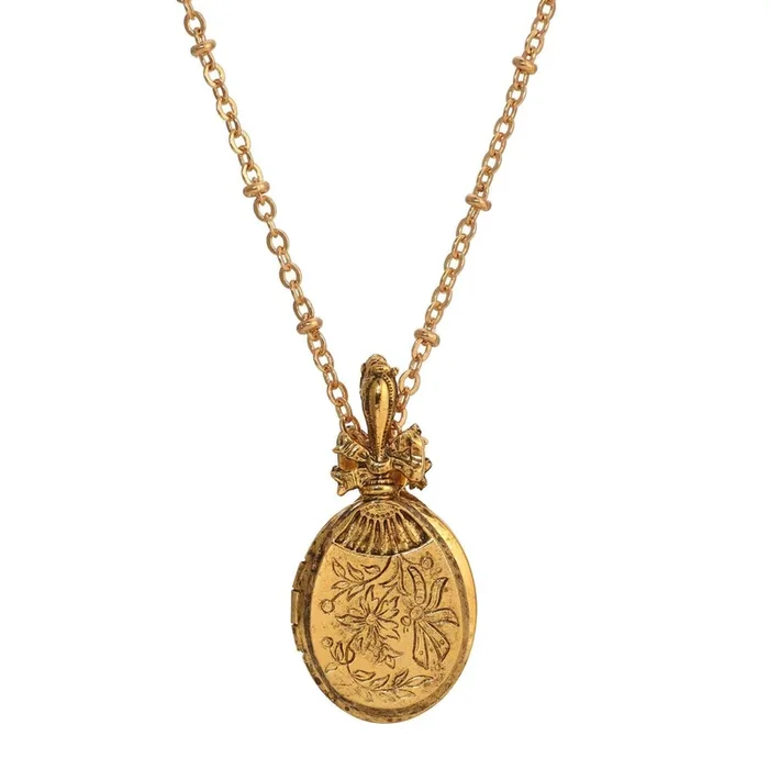 1928 Jewelry Double Photo Floral Locket Necklace 24″